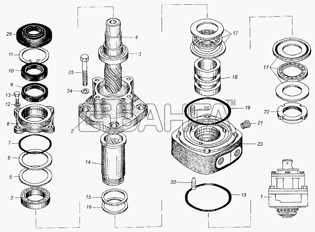 МАЗ МАЗ-54326 Схема Распределитель гидроусилителя рулевого banga.ua